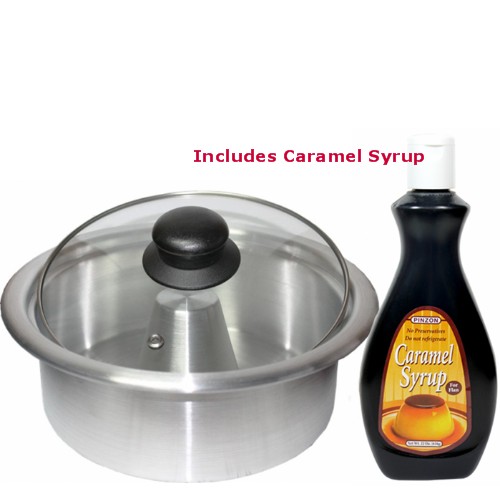 Flan Double Boiler (Bain Marie) 1.6 qts Includes a  22 oz Bottle of Ready Made Flan Caramel